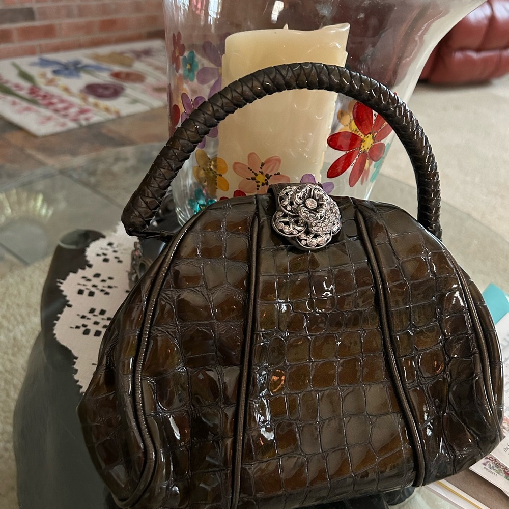 Brighton Brown Crocodile Pattern Clutch Purse - image 1